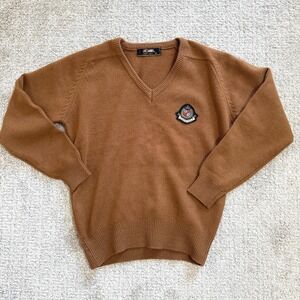 HONMA‎ Golf V-Neck Sweater Men's Medium Brown Golfing Crest Japanese Knit